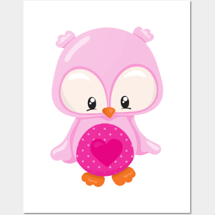 Cute Owl, Baby Owl, Owl In Love, Hearts Posters and Art